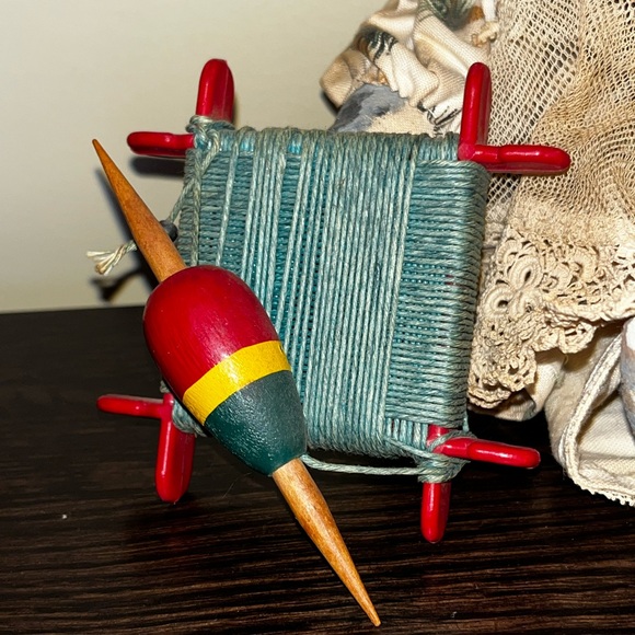 Vintage Folk Art Doll Cat Toy Handmade Fishing Theme - Picture 4 of 11